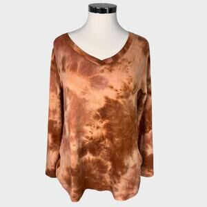 LOGO Lori Goldstein Lounge Brown Tie Dye Long Sleeve XS Shirt NEW NWT